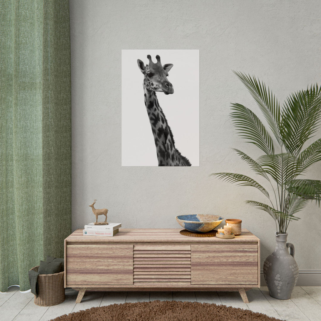 Giraffe Portrait in Black and White | Rolled Unframed Print | Elemental Escape Collection