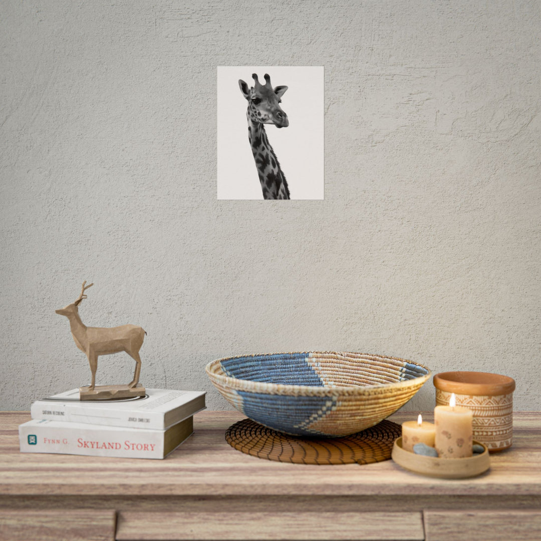 Giraffe Portrait in Black and White | Rolled Unframed Print | Elemental Escape Collection