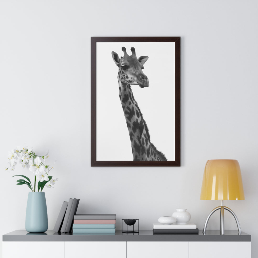Giraffe Portrait in Black and White - Framed Print