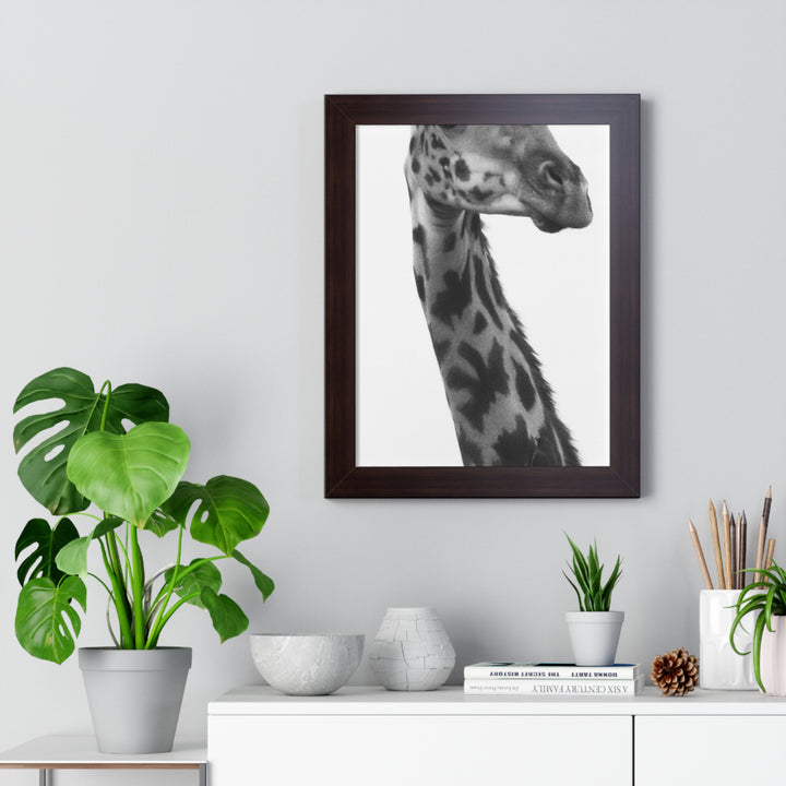 Giraffe Portrait in Black and White - Framed Print