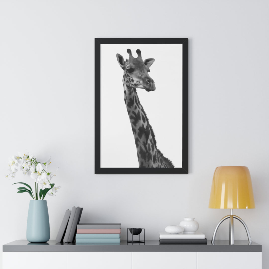 Giraffe Portrait in Black and White - Framed Print