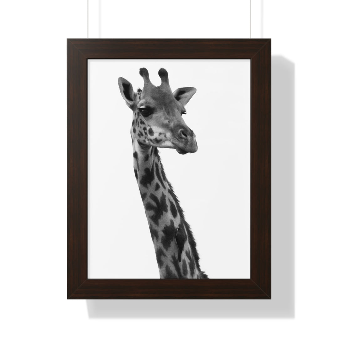 Giraffe Portrait in Black and White - Framed Print