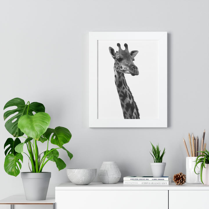 Giraffe Portrait in Black and White - Framed Print