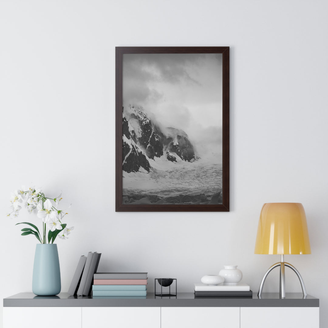 The Mist Descends in Black and White - Framed Print