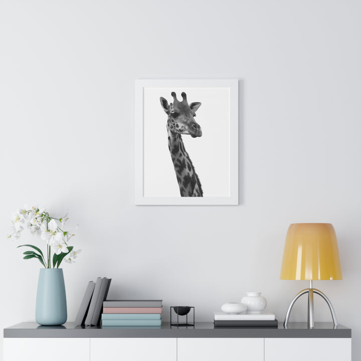 Giraffe Portrait in Black and White - Framed Print