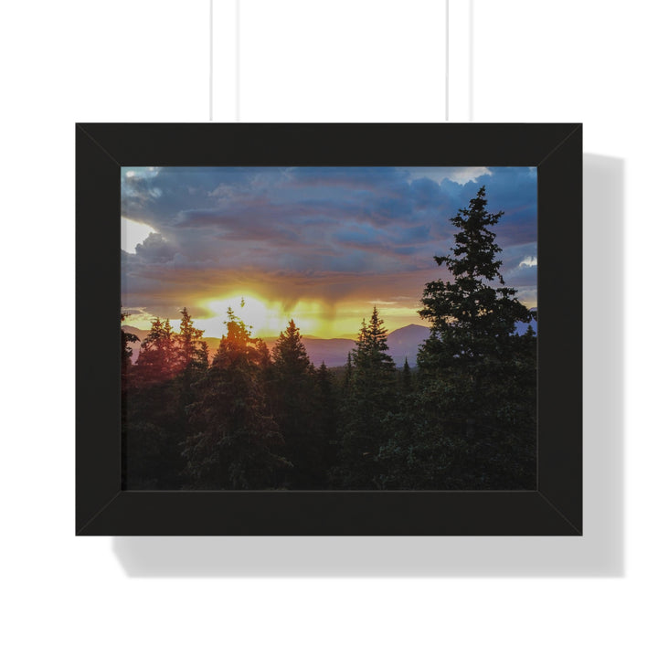 Rainy Sunset Through the Trees - Framed Print