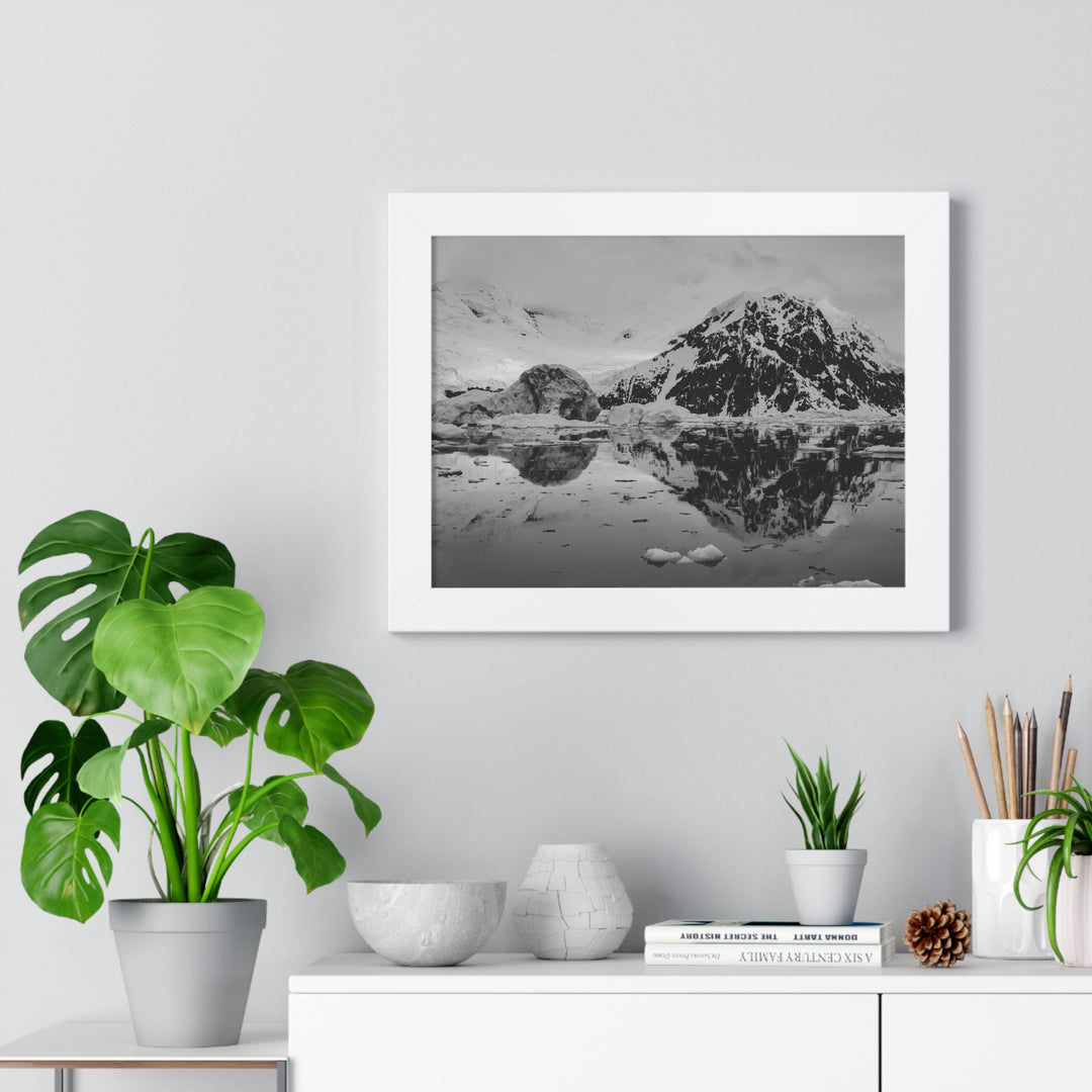 Reflected Calm in Black and White - Framed Print