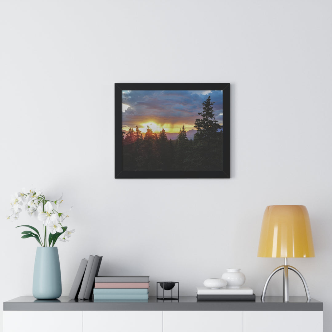 Rainy Sunset Through the Trees - Framed Print