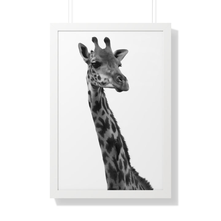 Giraffe Portrait in Black and White - Framed Print