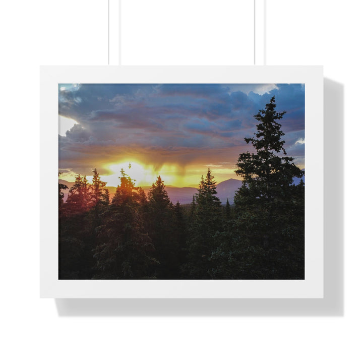 Rainy Sunset Through the Trees - Framed Print