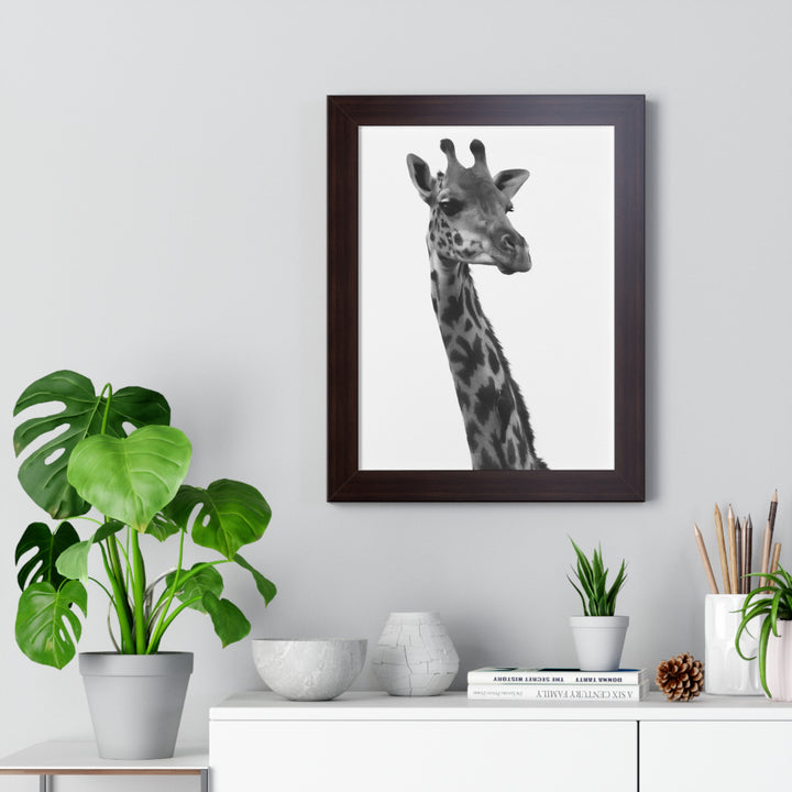 Giraffe Portrait in Black and White - Framed Print