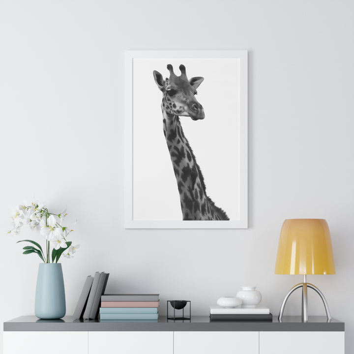 Giraffe Portrait in Black and White - Framed Print