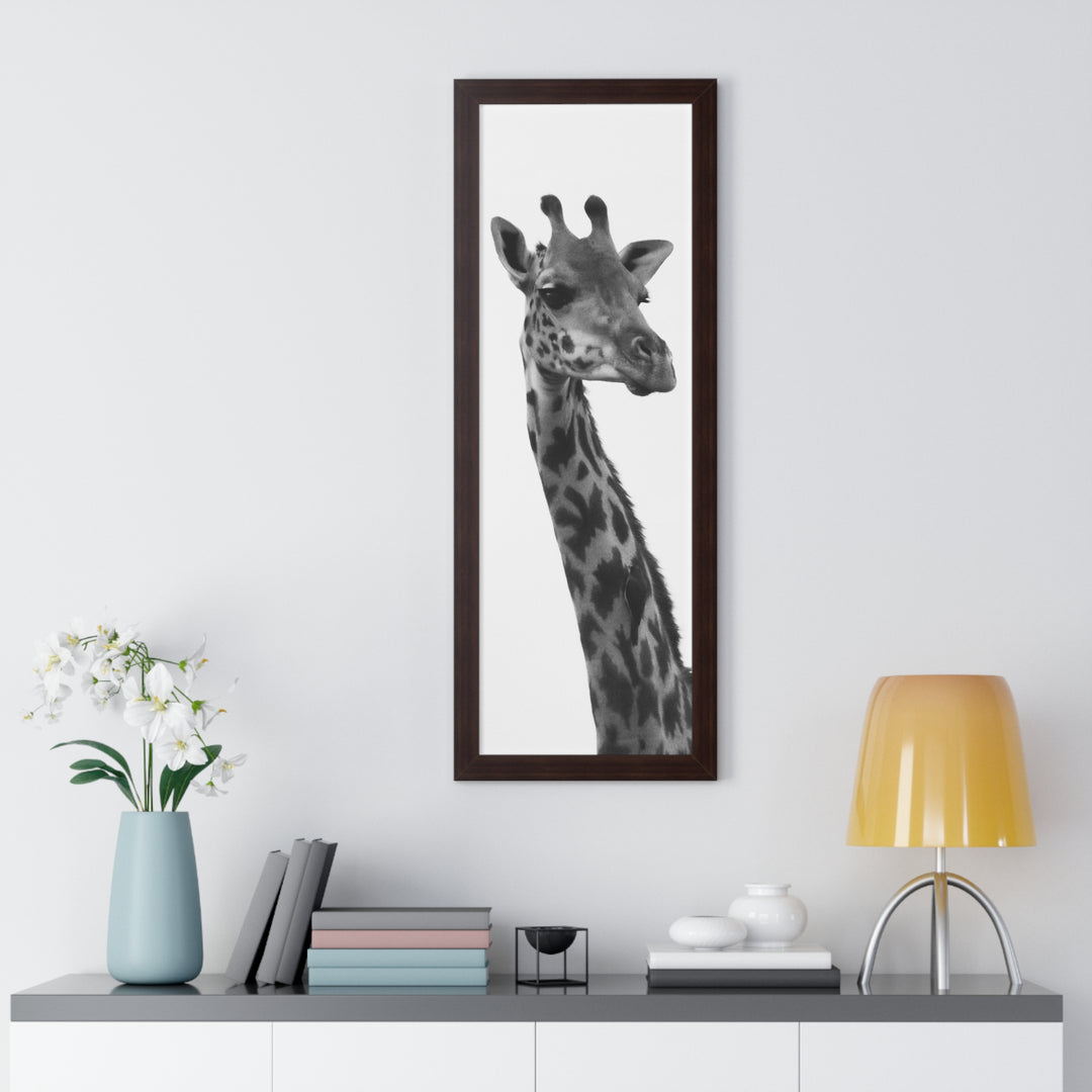 Giraffe Portrait in Black and White - Framed Print