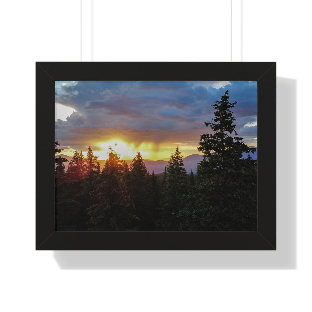 Rainy Sunset Through the Trees - Framed Print
