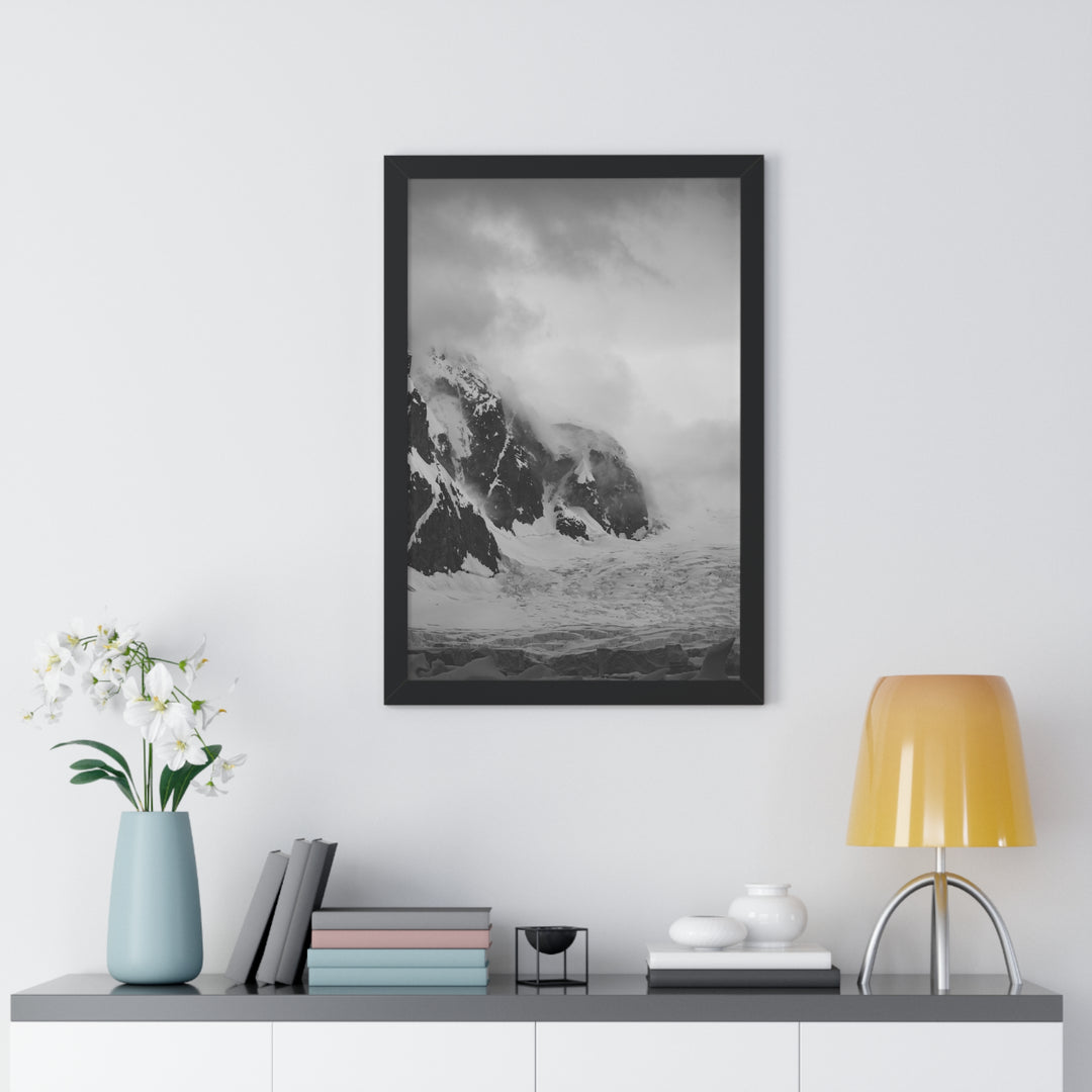The Mist Descends in Black and White - Framed Print