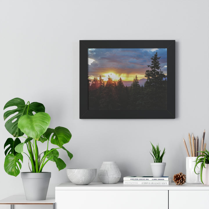 Rainy Sunset Through the Trees - Framed Print