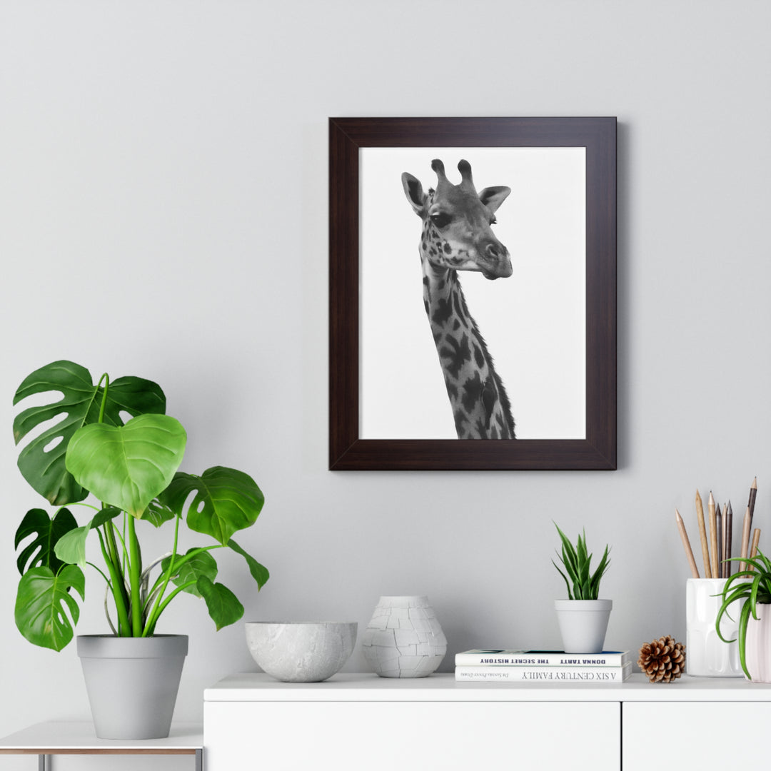 Giraffe Portrait in Black and White - Framed Print
