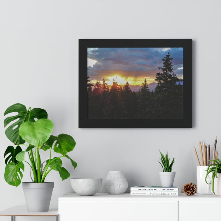 Rainy Sunset Through the Trees - Framed Print