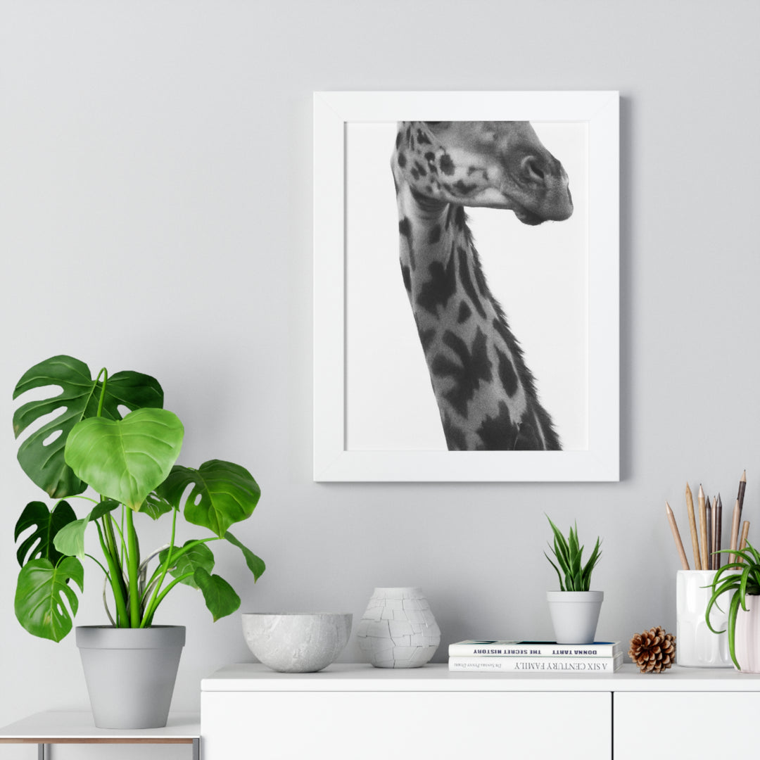 Giraffe Portrait in Black and White - Framed Print