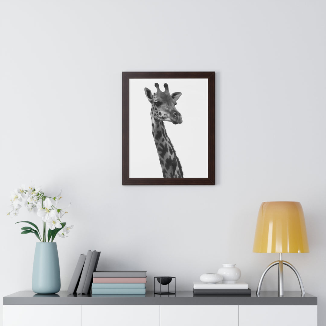 Giraffe Portrait in Black and White - Framed Print