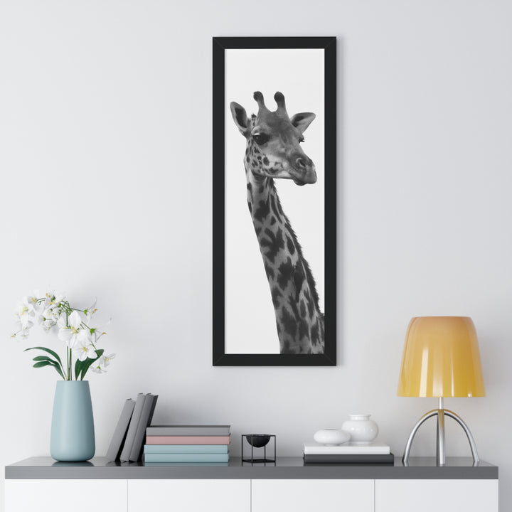 Giraffe Portrait in Black and White - Framed Print
