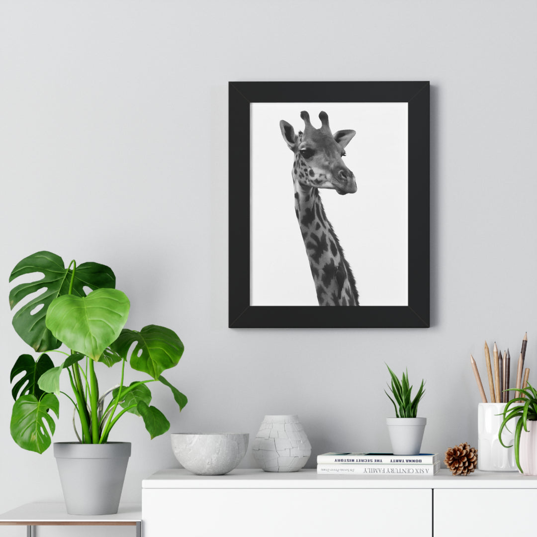 Giraffe Portrait in Black and White - Framed Print
