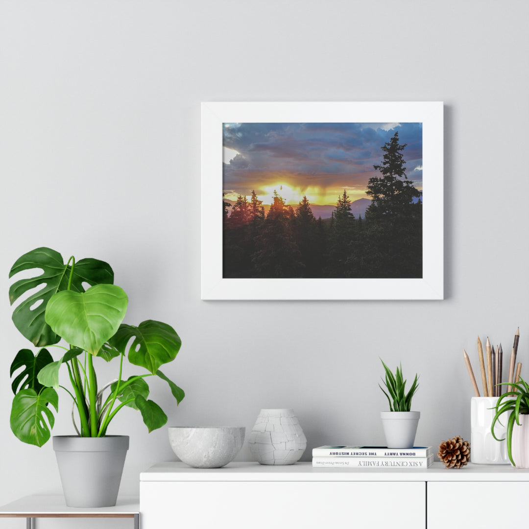 Rainy Sunset Through the Trees - Framed Print
