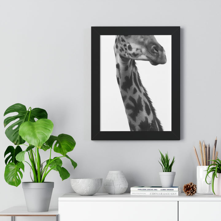 Giraffe Portrait in Black and White - Framed Print