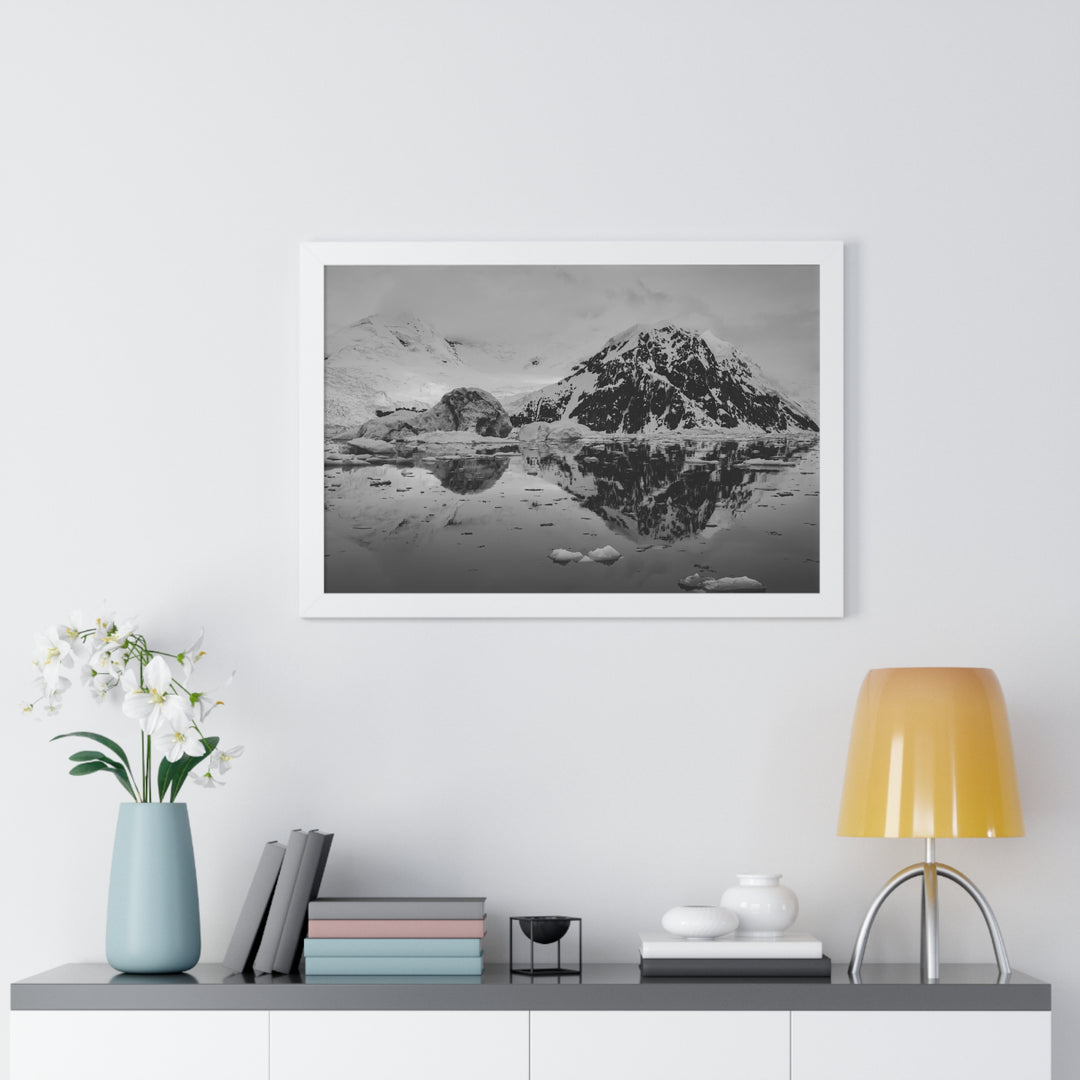 Reflected Calm in Black and White - Framed Print