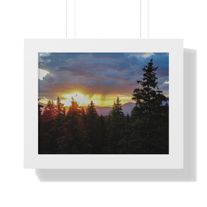 Rainy Sunset Through the Trees - Framed Print