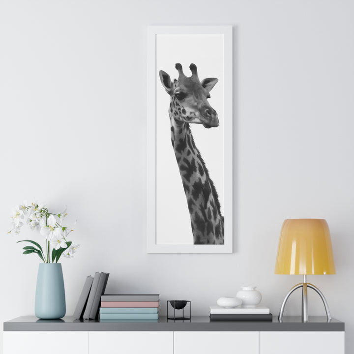 Giraffe Portrait in Black and White - Framed Print