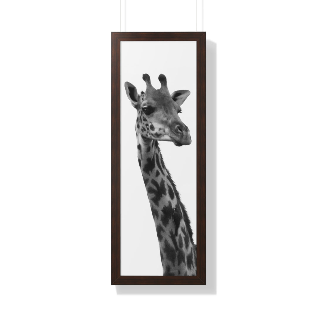Giraffe Portrait in Black and White - Framed Print