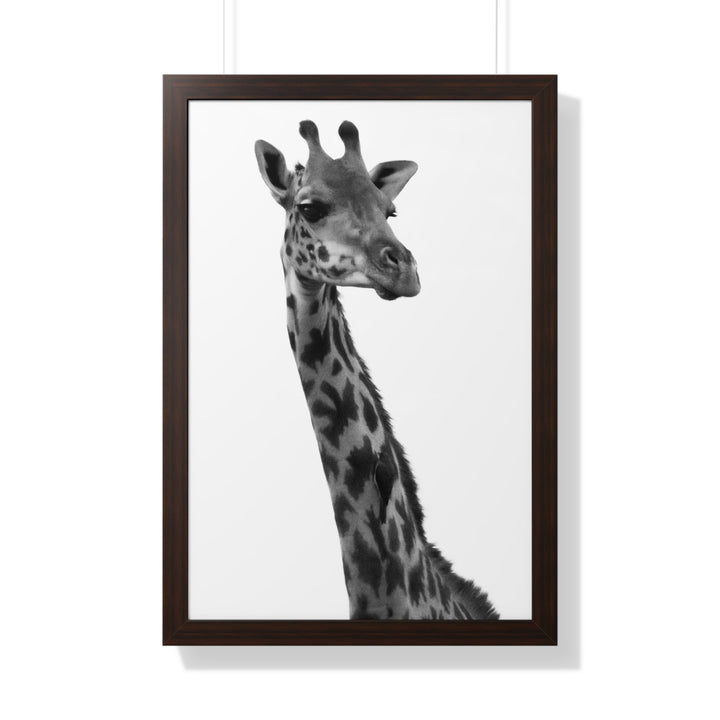 Giraffe Portrait in Black and White - Framed Print