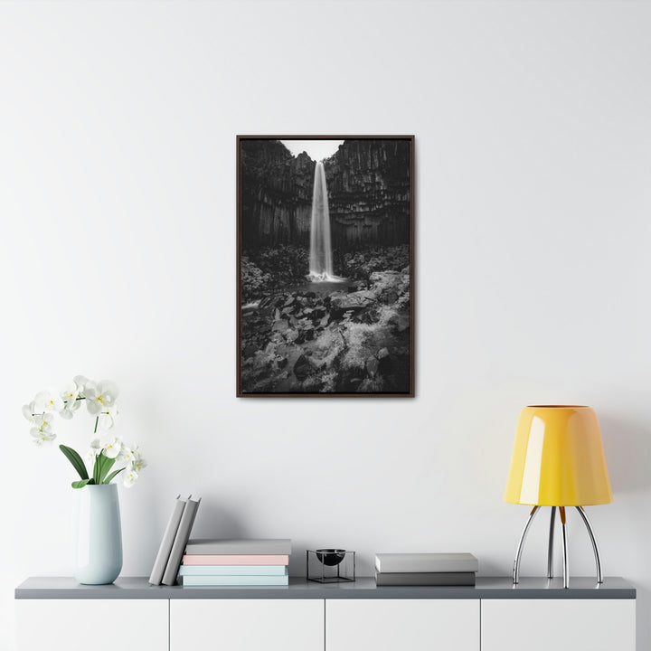 Svartifoss in Black and White - Canvas with Frame