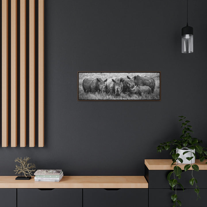 Rhino Family in Black and White - Canvas with Frame