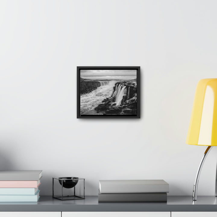 Selfoss in Black and White - Canvas with Frame