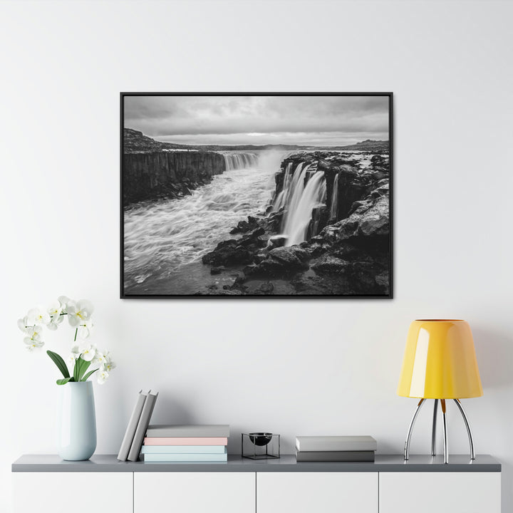 Selfoss in Black and White - Canvas with Frame