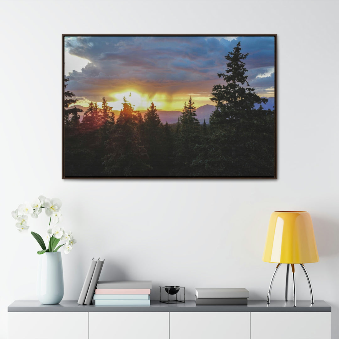 Rainy Sunset Through the Trees - Canvas with Frame