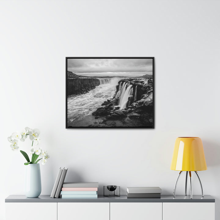 Selfoss in Black and White - Canvas with Frame