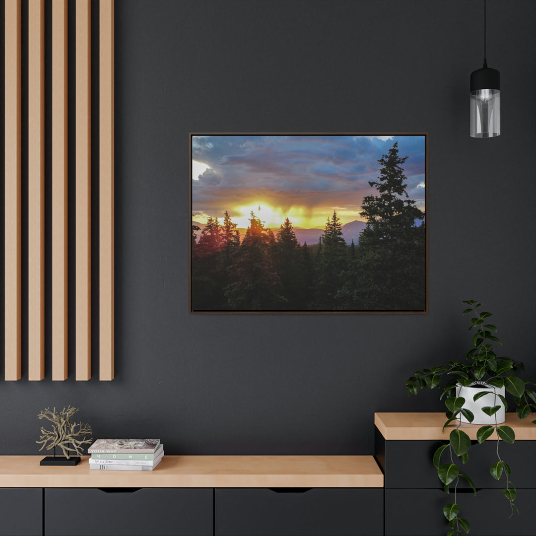 Rainy Sunset Through the Trees - Canvas with Frame