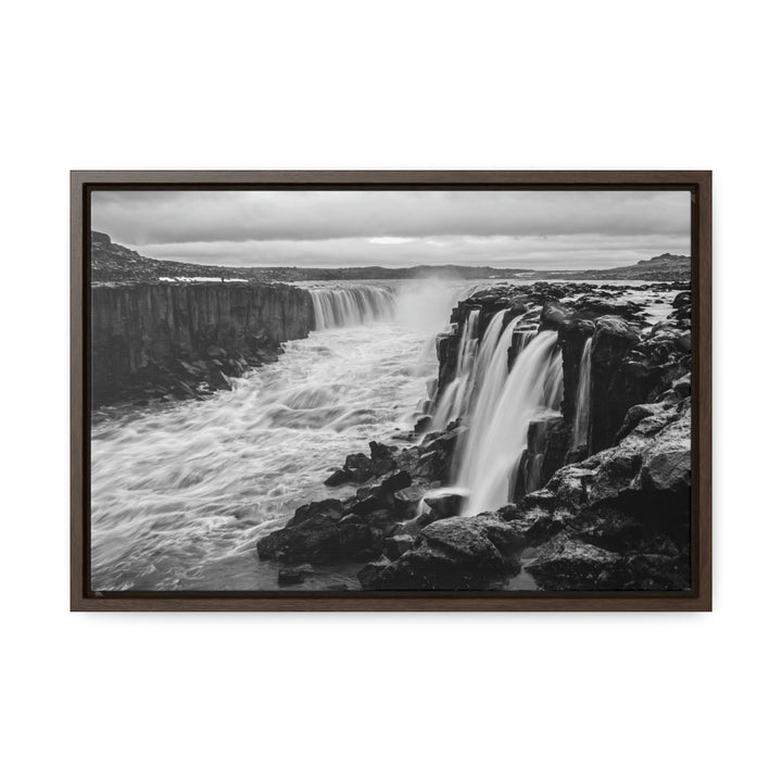 Selfoss in Black and White - Canvas with Frame