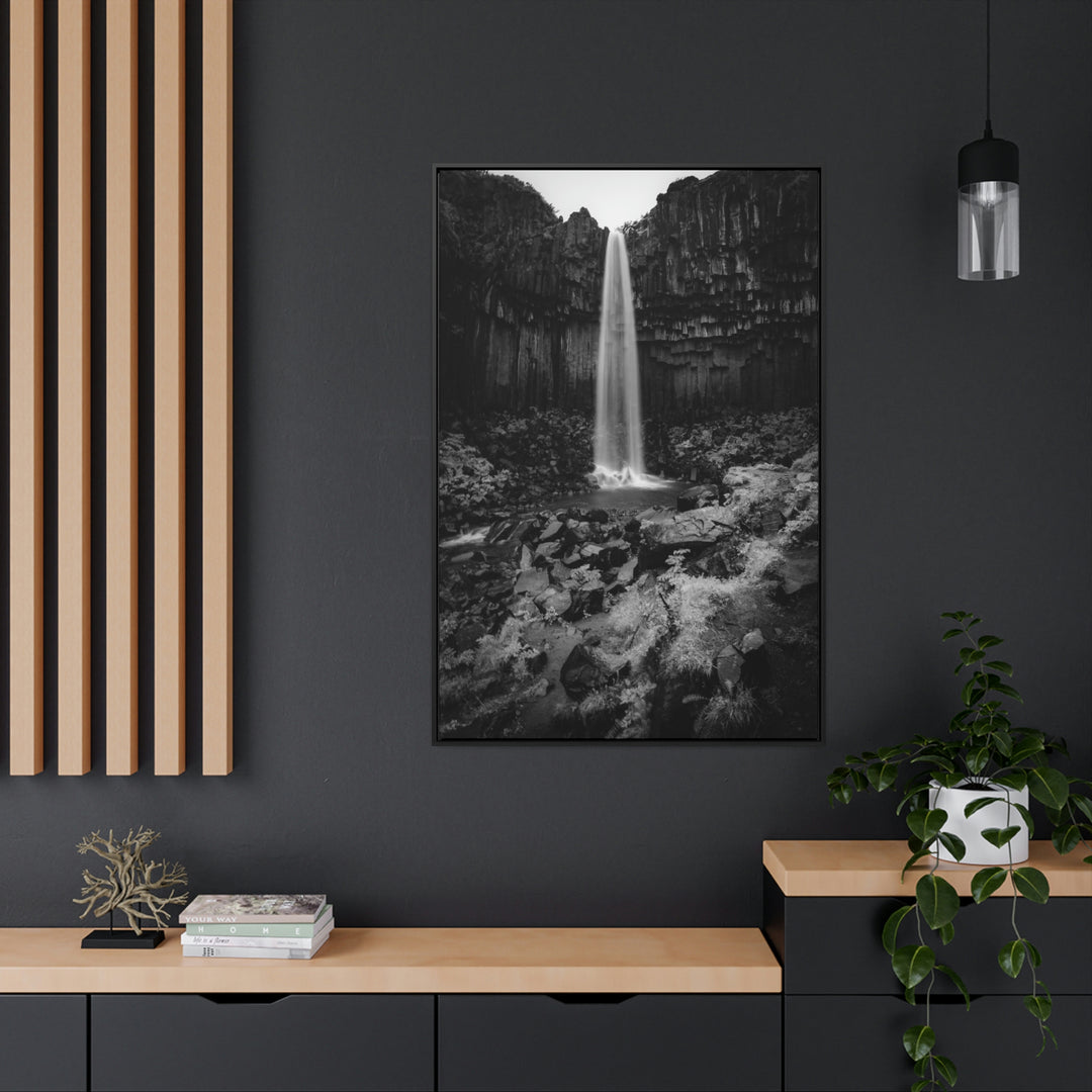 Svartifoss in Black and White - Canvas with Frame