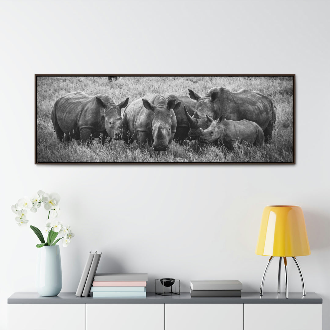 Rhino Family in Black and White - Canvas with Frame