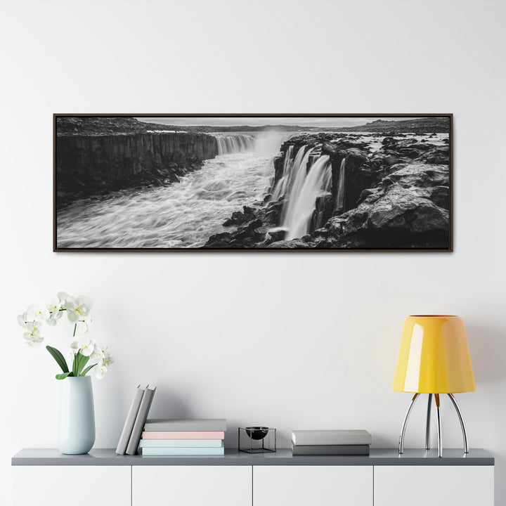 Selfoss in Black and White - Canvas with Frame