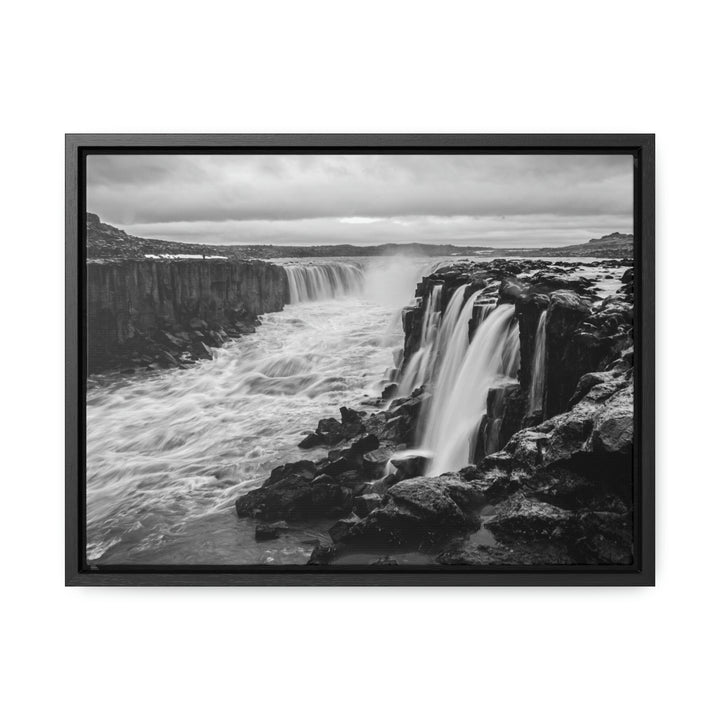 Selfoss in Black and White - Canvas with Frame