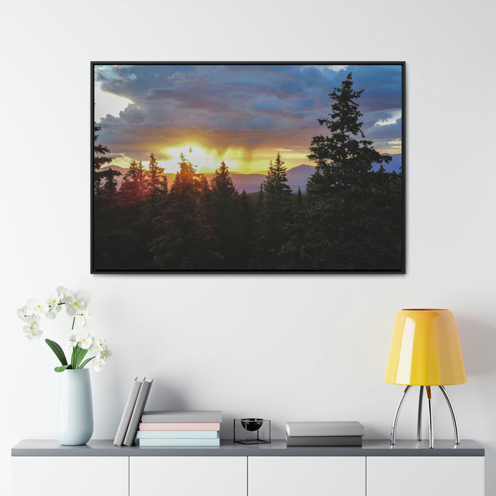 Rainy Sunset Through the Trees - Canvas with Frame