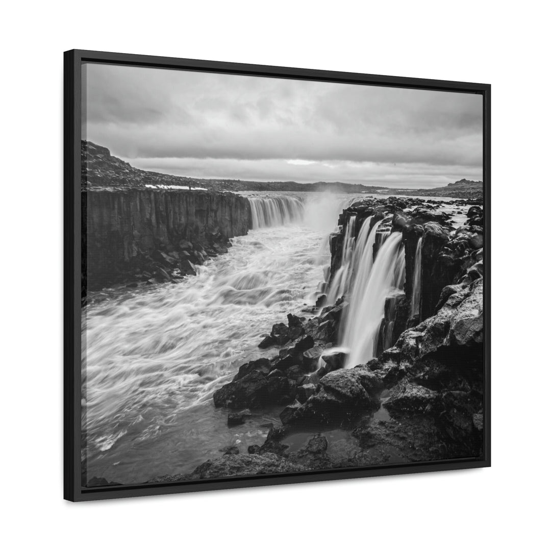 Selfoss in Black and White - Canvas with Frame