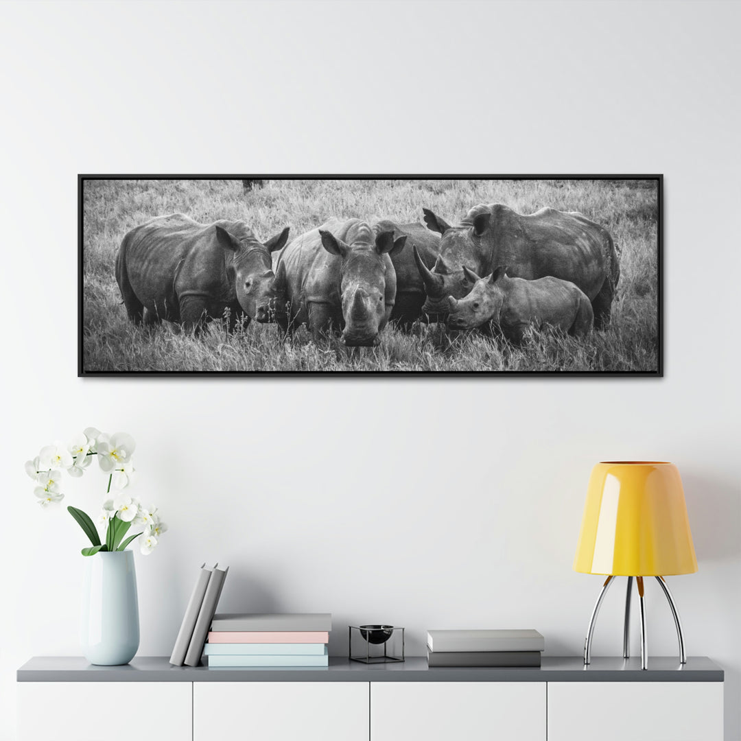 Rhino Family in Black and White - Canvas with Frame