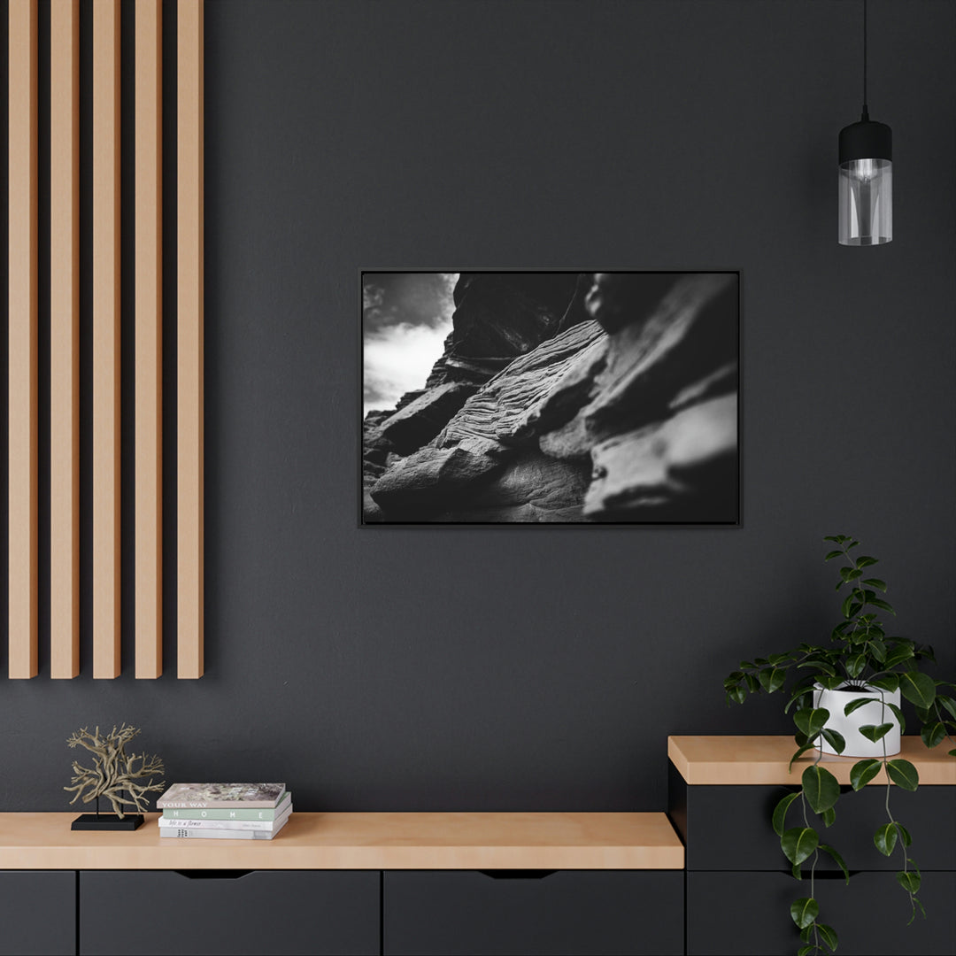 Layers of Rock in Black and White - Canvas with Frame