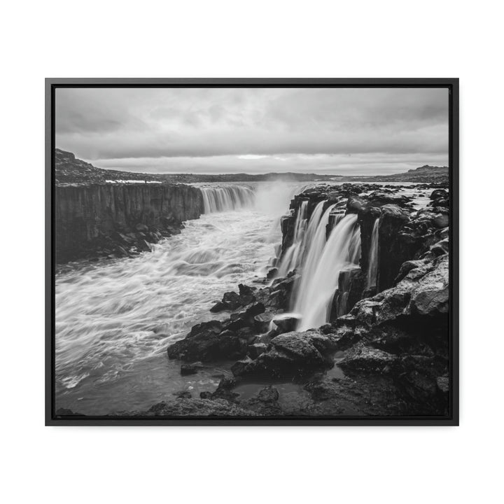 Selfoss in Black and White - Canvas with Frame